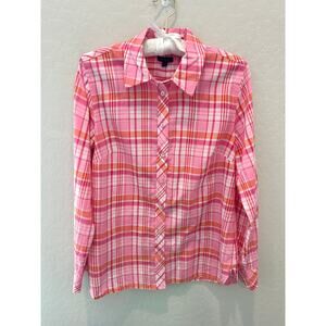 TALBOTS | Pink Plaid Cotton Classic Button Down Long Sleeve Shirt | Small